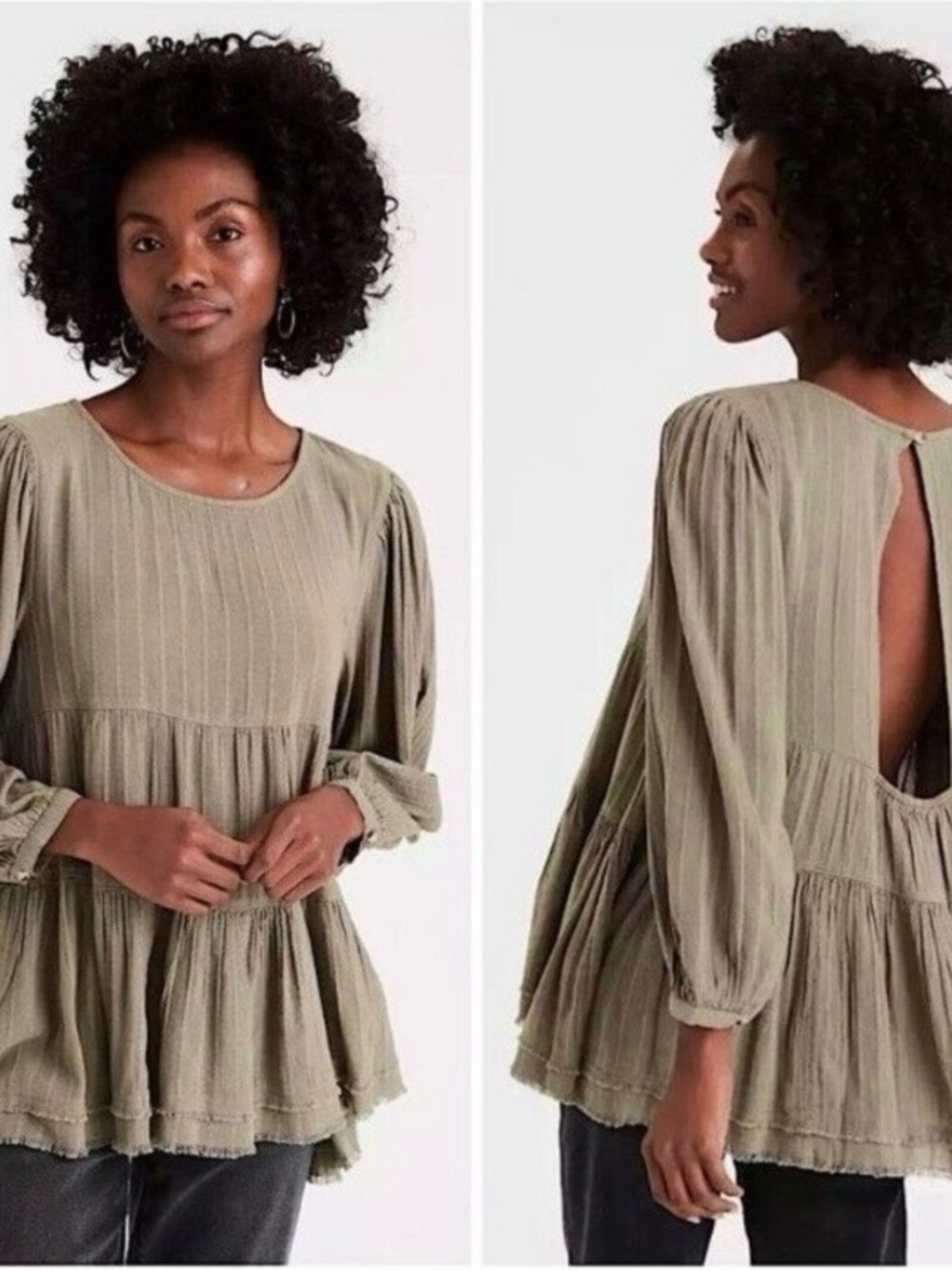 American Eagle Sage Green Boho Open Back Flowy Blouse XL